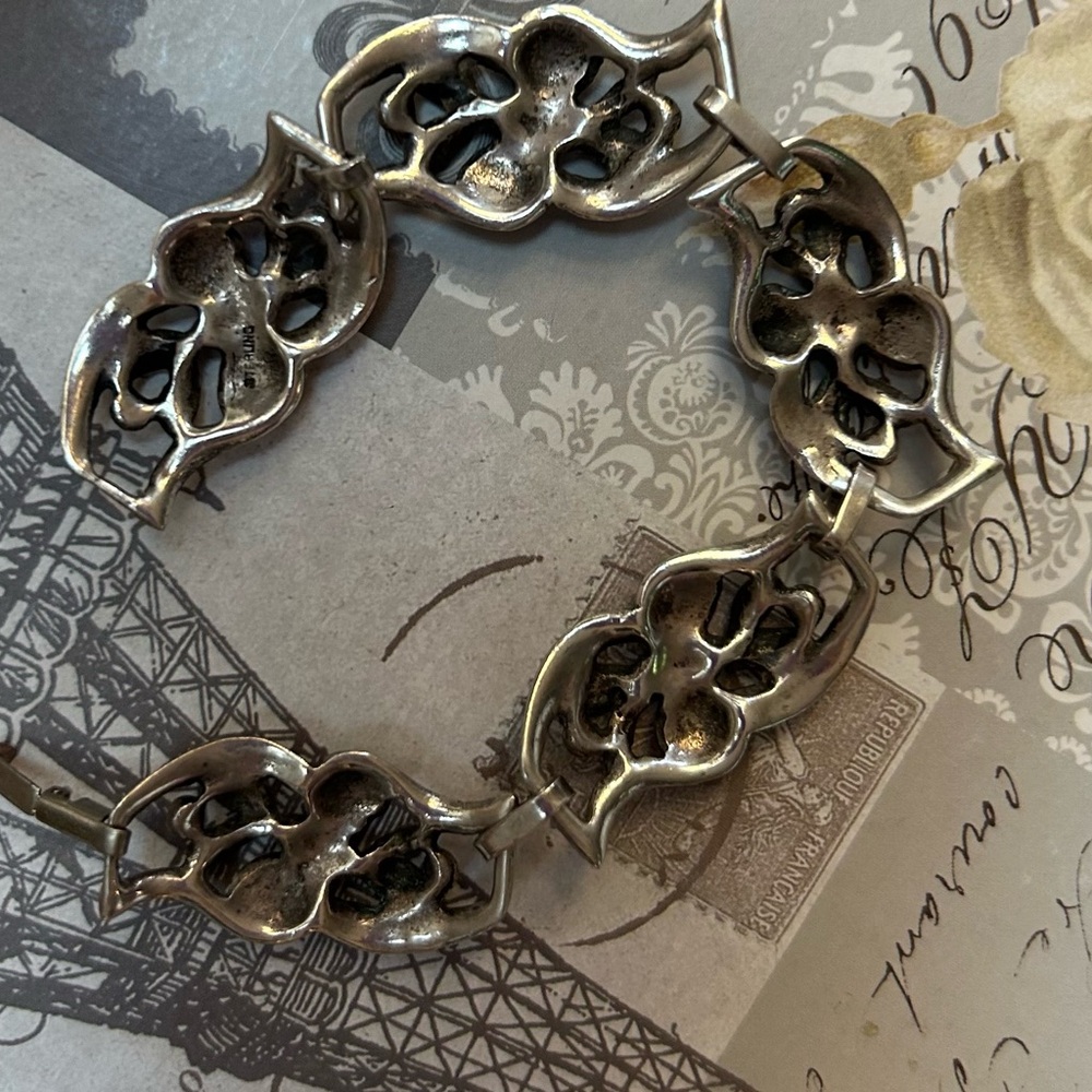 Vintage Floral panel sterling silver bracelet substantial weight - Picture 5 of 6